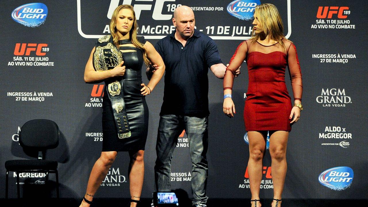 UFC President Dana White, Ronda Rousey and Bethe Correia during Weighing UFC RIO held in Maracanazinho.