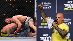 Islam Makhachev (L), Joe Rogan (R)