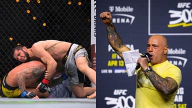 Islam Makhachev (L), Joe Rogan (R)