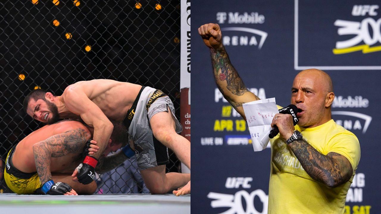 Islam Makhachev (L), Joe Rogan (R)