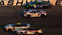 A multi-car crash takes NASCAR Cup Series driver Ross Chastain (1) out of the race during the Ally 400 at Nashville Superspeedway.