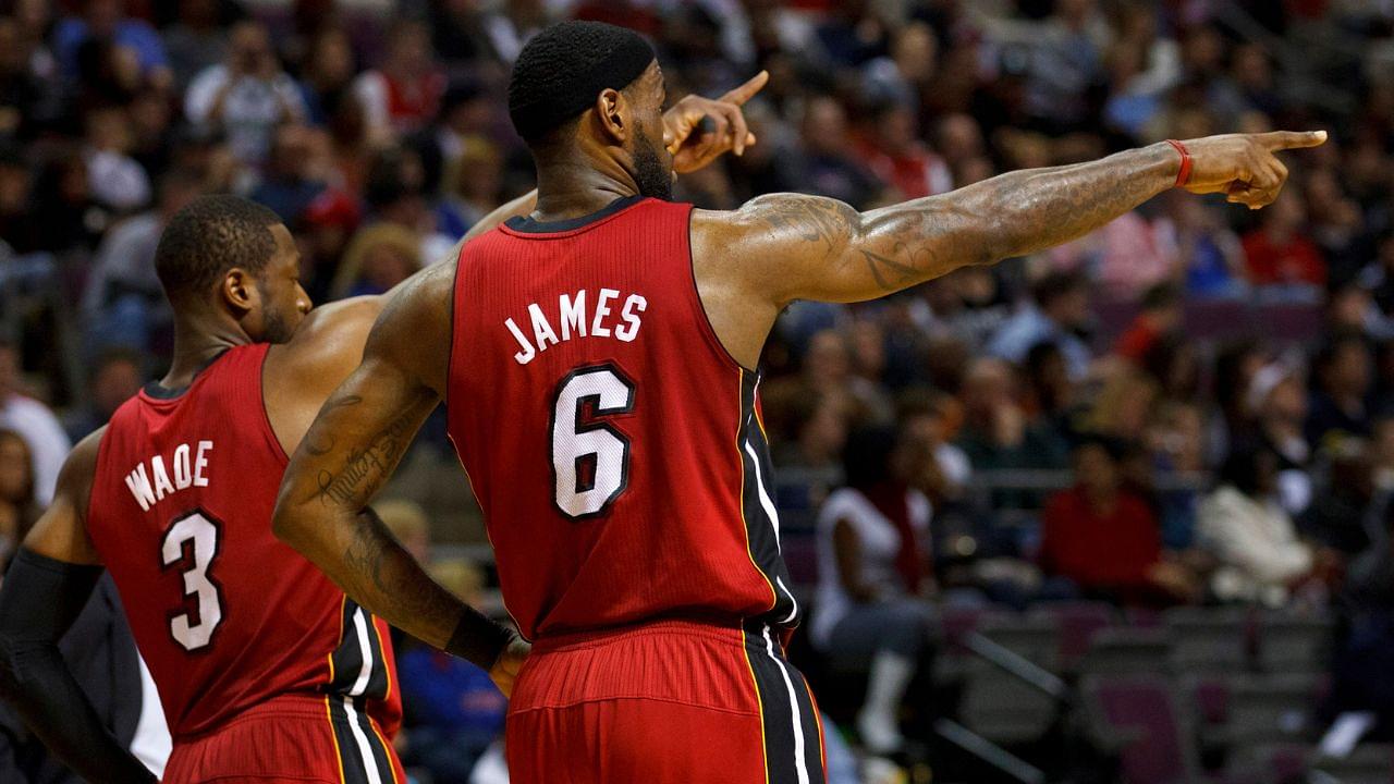 Miami Heat shooting guard Dwyane Wade (3) and small forward LeBron James (6) in the fourth quarter against the Detroit Pistons at The Palace. Miami won 100-94