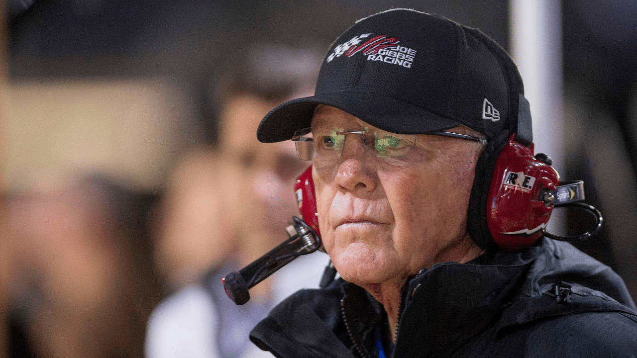 Team owner Joe Gibbs watches his driver Sprint Cup Series driver Kyle Busch (not pictured) during the Duck Commander 500 at Texas Motor Speedway.