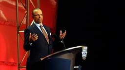 NASCAR Sprint Cup Series former driver Kyle Petty speaks during the 2010 NASCAR hall of fame inaugural induction ceremony in Charlotte, North Carolina.
