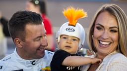 NASCAR Xfinity Series driver AJ Allmendinger with wife Tara Allmendinger and son Aero Allmendinger during the Championship race at Phoenix Raceway.