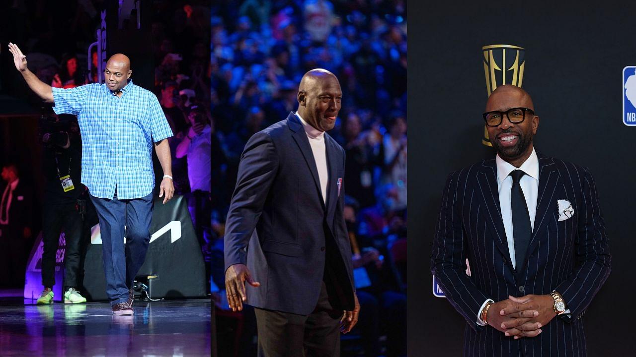 Charles Barkley (L), Michael Jordan (C), Kenny Smith (R)