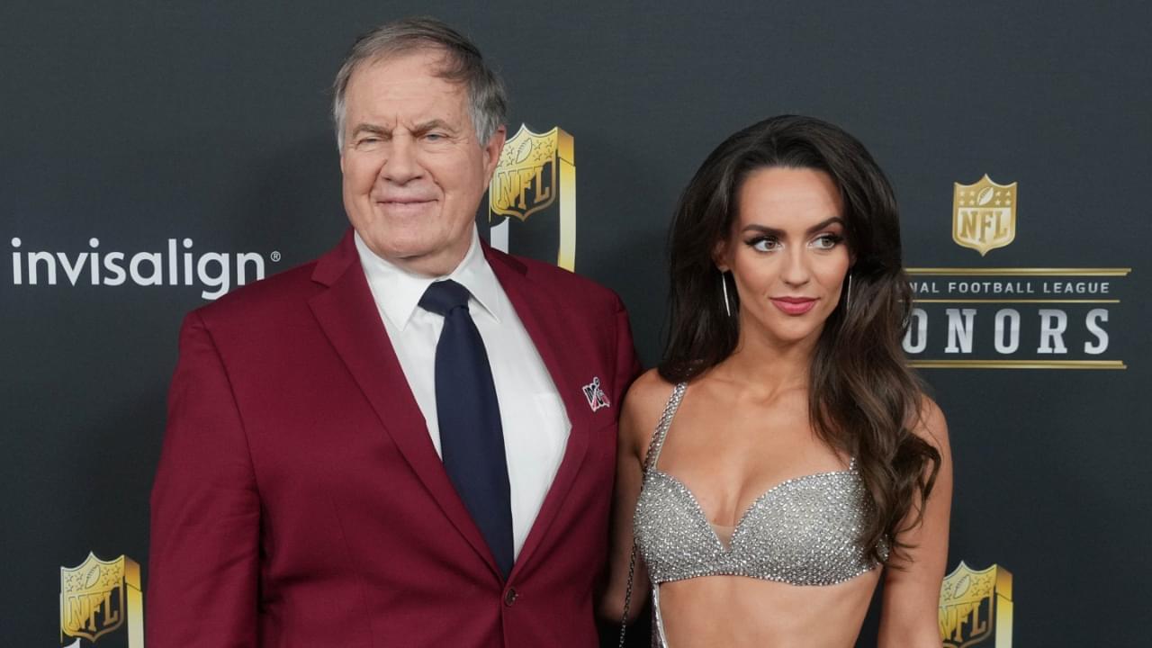 Bill Belichick and Jordon Hudson on the red carpet before Super Bowl LIX NFL Honors at Saenger Theatre.
