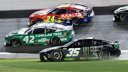 NASCAR Cup Series driver Riley Herbst (35) wrecks during the Daytona 500 at Daytona International Speedway.