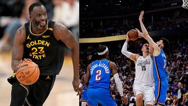 (L) Draymond Green (R) Shai Gilgeous-Alexander and Nikola Jokic