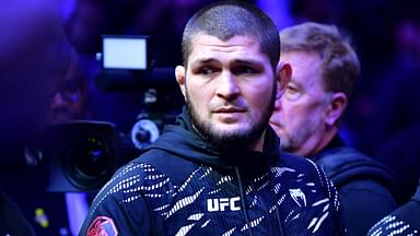 Khabib Nurmagomedov before a bout between Merab Dvalishvili (not pictured) fights Umar Nurmagomedov (not pictured) during UFC 311 at Intuit Dome.