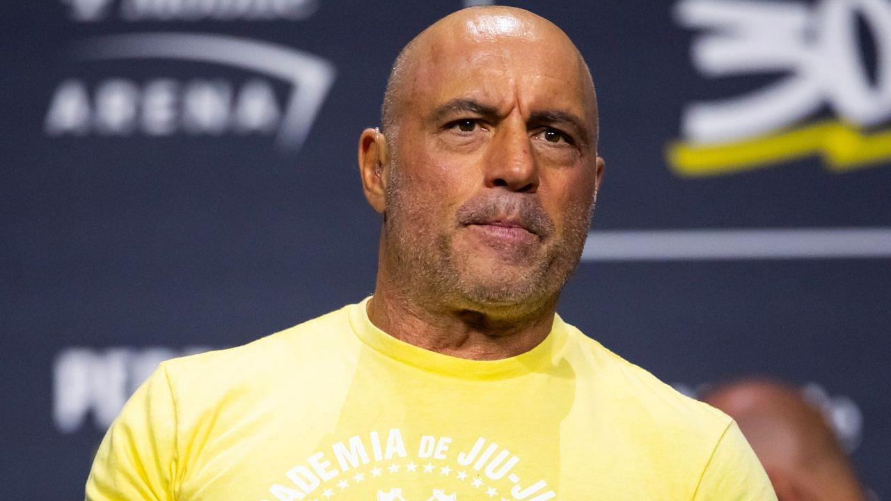 UFC announcer Joe Rogan during ceremonial weigh ins for UFC 300 at MGM Grand Garden Arena.