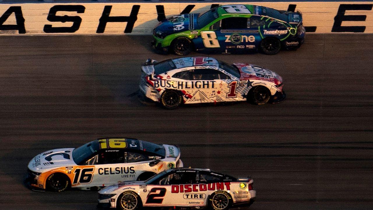 A multi-car crash takes NASCAR Cup Series driver Ross Chastain (1) out of the race during the Ally 400 at Nashville Superspeedway in Lebanon, Tenn.