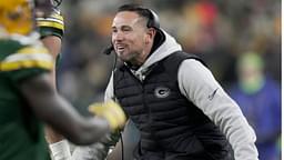 Green Bay Packers head coach Matt LaFleur celebrates a touchdown by running back Chris Brooks during the second quarter of their game against the New Orleans at Lambeau Field.