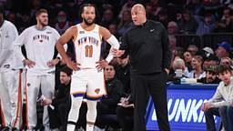 New York Knicks guard Jalen Brunson (11) talks with Assistant Coach Rick Brunson in the third quarter against the New Orleans Pelicans at Madison Square Garden