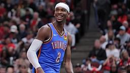 Oklahoma City Thunder guard Shai Gilgeous-Alexander (2) reacts after a play during the first half against the Chicago Bulls on October 26, 2024 at the United Center in Chicago, Illinois
