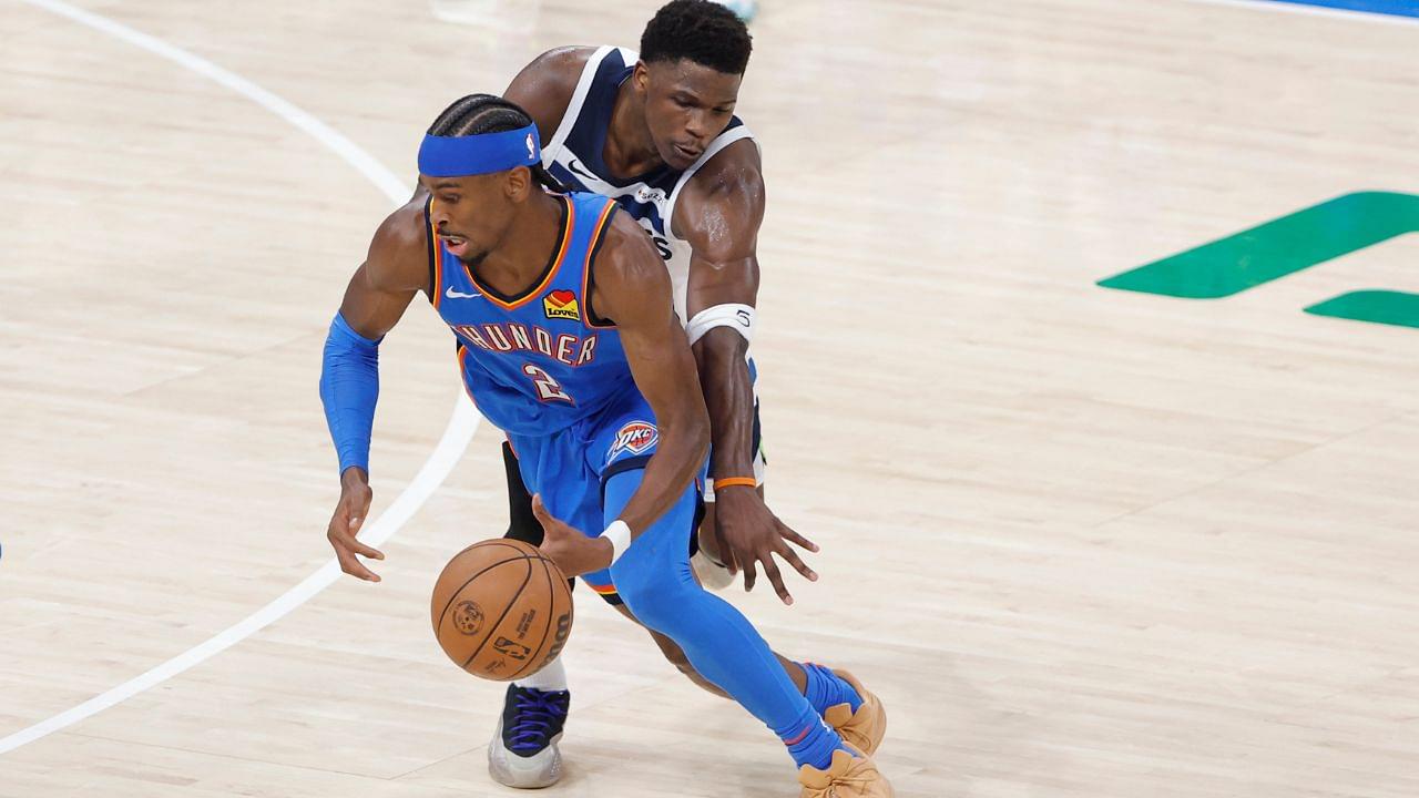 Shai Gilgeous-Alexander and Anthony Edwards, Thunder v Wolves