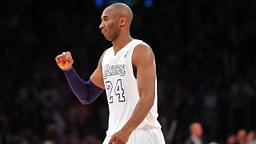 Los Angeles Lakers shooting guard Kobe Bryant (24) celebrates the 100-94 victory against the New York Knicks at Staples Center.