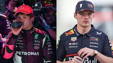 Kimi Antonelli (L) and Max Verstappen (R)
