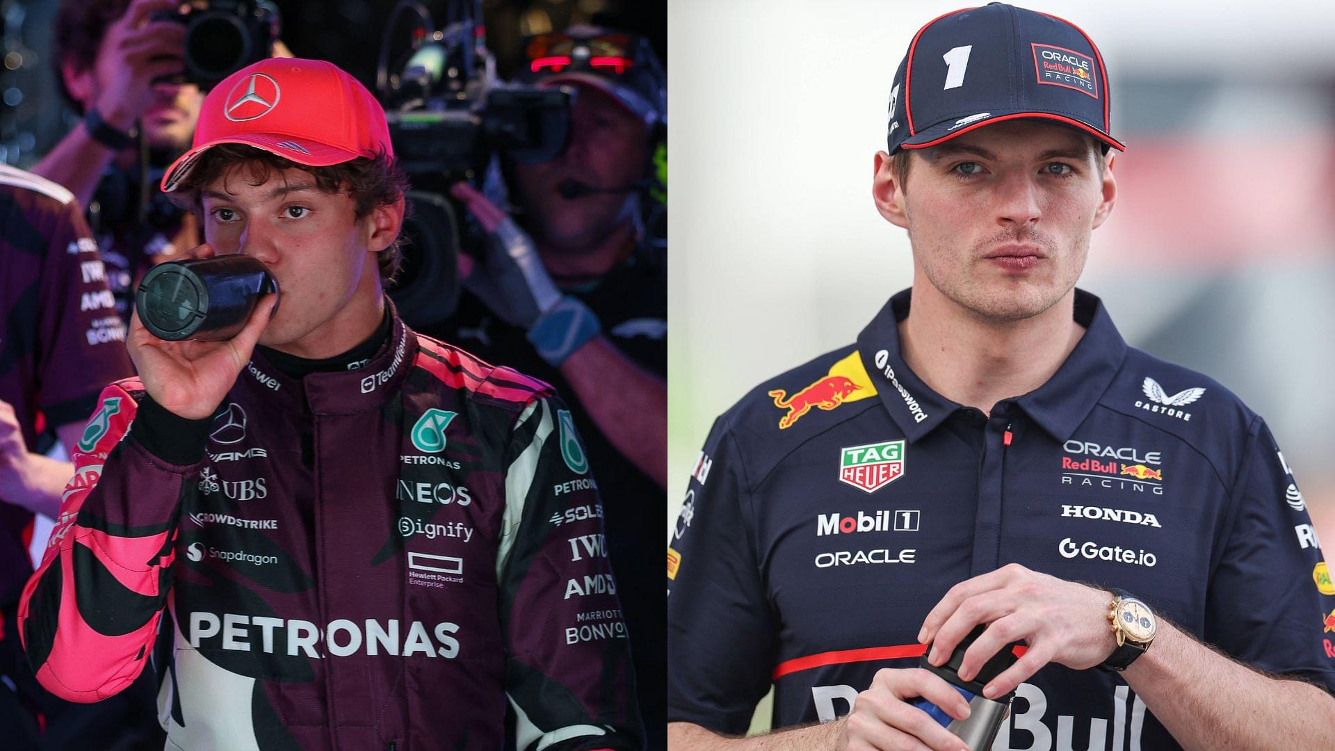 Kimi Antonelli (L) and Max Verstappen (R)