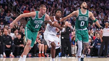 Kristaps Porzingis, OG Anunoby, Jayson Tatum, Celtics v Knicks