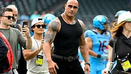 UFL owner Dwayne Johnson aka The Rock walks off the field before the game between the Arlington Renegades and the Birmingham Stallions at Choctaw Stadium.