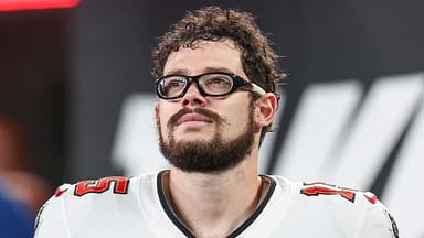 Tampa Bay Buccaneers place kicker Rodrigo Blankenship (15) looks on from the sidelines during the second half against the New York Jets at MetLife Stadium.