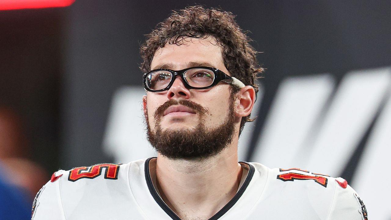 Tampa Bay Buccaneers place kicker Rodrigo Blankenship (15) looks on from the sidelines during the second half against the New York Jets at MetLife Stadium.