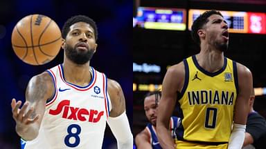 Paul George (L) and Tyrese Haliburton (R)
