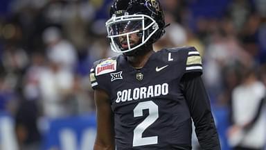 Colorado Buffaloes quarterback Shedeur Sanders (2) warms up before the game against the Brigham Young Cougars at Alamodome.
