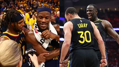 Buddy Hield and Jimmy Butler(L), Stephen Curry and Draymond Green(R)