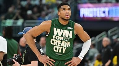 Milwaukee Bucks forward Giannis Antetokounmpo (34) gets ready to play Indiana Pacers during game four of first round for the 2024 NBA Playoffs at Fiserv Forum.