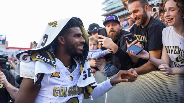 Colorado Buffalos quarterback Shedeur Sanders (2) greets fans after defeating the Arizona Wildcats at Arizona Stadium.