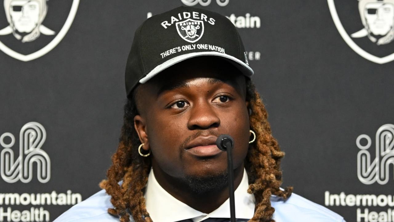 Las Vegas Raiders first round draft pick in the 2025 NFL Draft Ashton Jeanty, speaks to the media at Intermountain Health Performance Center.
