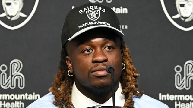 Las Vegas Raiders first round draft pick in the 2025 NFL Draft Ashton Jeanty, speaks to the media at Intermountain Health Performance Center.
