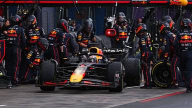 Max Verstappen of the Netherlands drives the (1) Oracle Red Bull Racing RB21 in the pit stop during the Race of the F1 Grand Prix of Australia at Albert Park Circuit