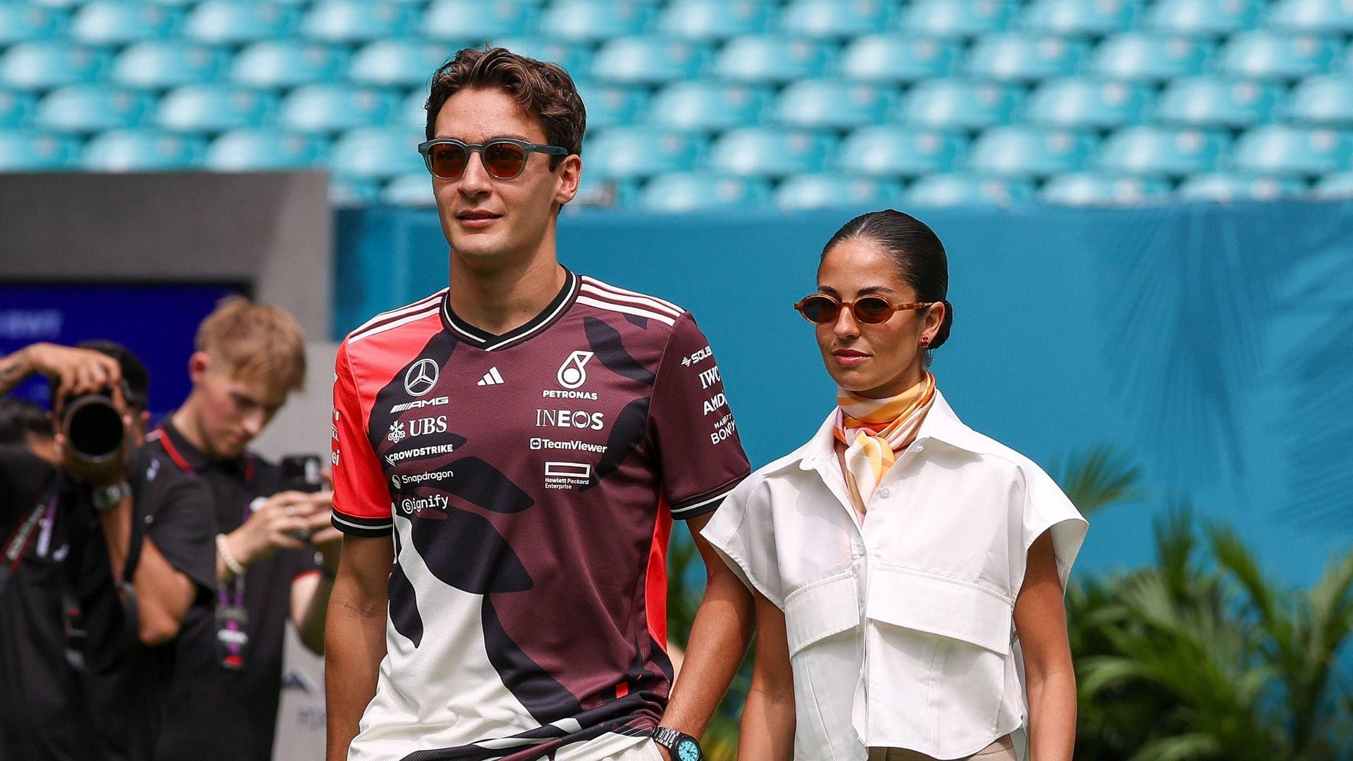 George Russell Mercedes AMG Petronas with partner Carmen Montero Mundt in the paddock, Grand Prix of Miami