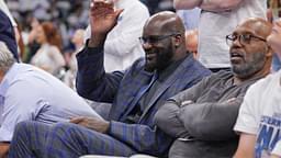 Shaquille O'Neal looks on in the first half between the Minnesota Timberwolves and the Dallas Mavericks during game two of the western conference finals for the 2024 NBA playoffs at Target Center.