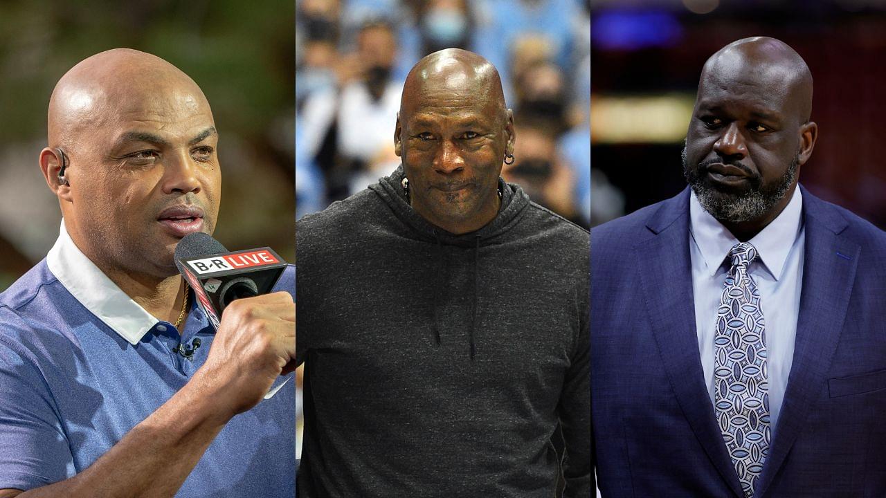 Charles Barkley(L), Michael Jordan(Center), and Shaquille O'Neal(R)
