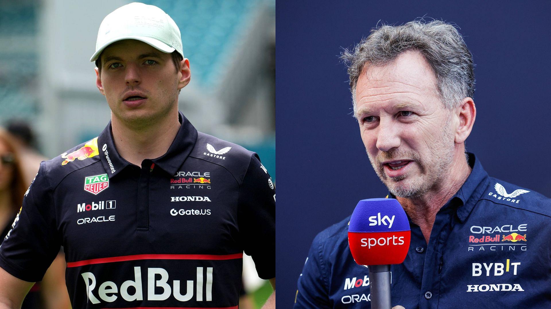 Max Verstappen (L) and Christian Horner (R)
