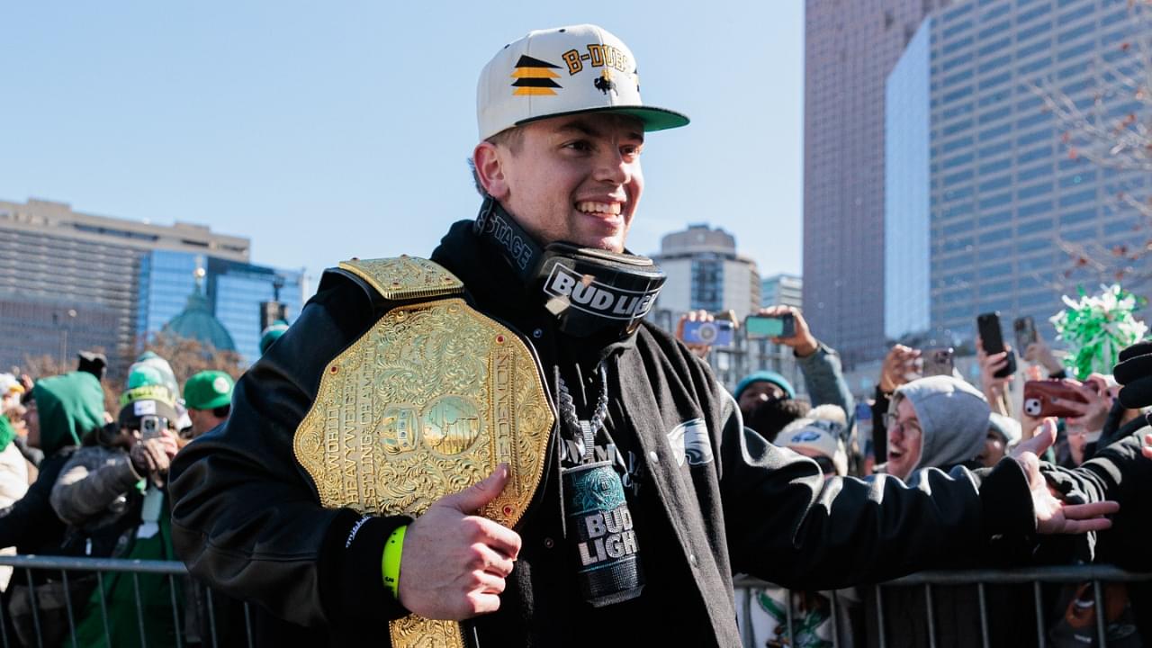 Philadelphia Eagles cornerback Cooper DeJean (33) celebrates during the Super Bowl LIX championship parade and rally.