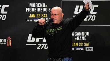 UFC host Joe Rogan opens the program for weigh-ins at UFC 270 at Anaheim Convention Center.