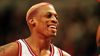 Bulls-Forward Dennis Rodman lachend, Lachen, Spaß, Humor, fun Basketball Herren NBA, Saison 1996 97: Chicago Bulls - Seattle Supersonics