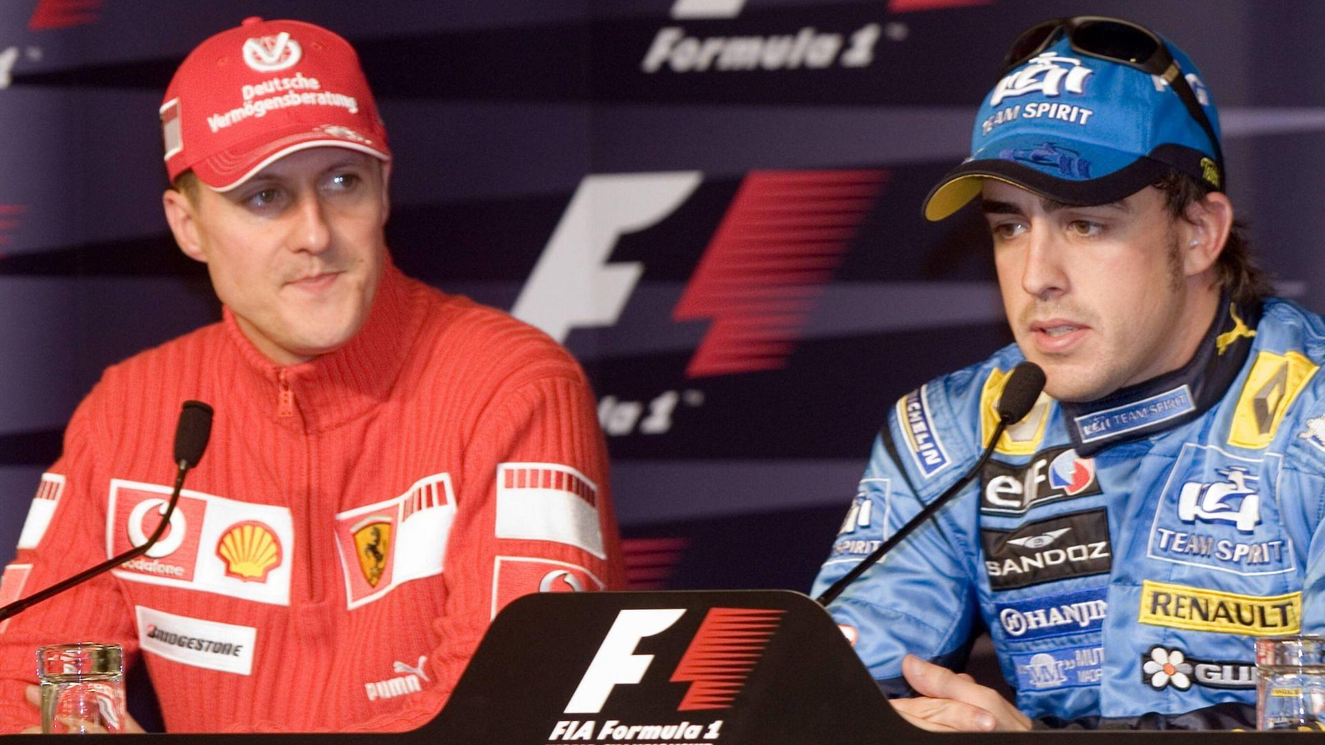 Michael Schumacher (Germany Ferrari, left) and Fernando Alonso (Spain Renault) - Press Conference Motorsport World Championship Men's European Grand Prix 2006, Formula 1 World Championship