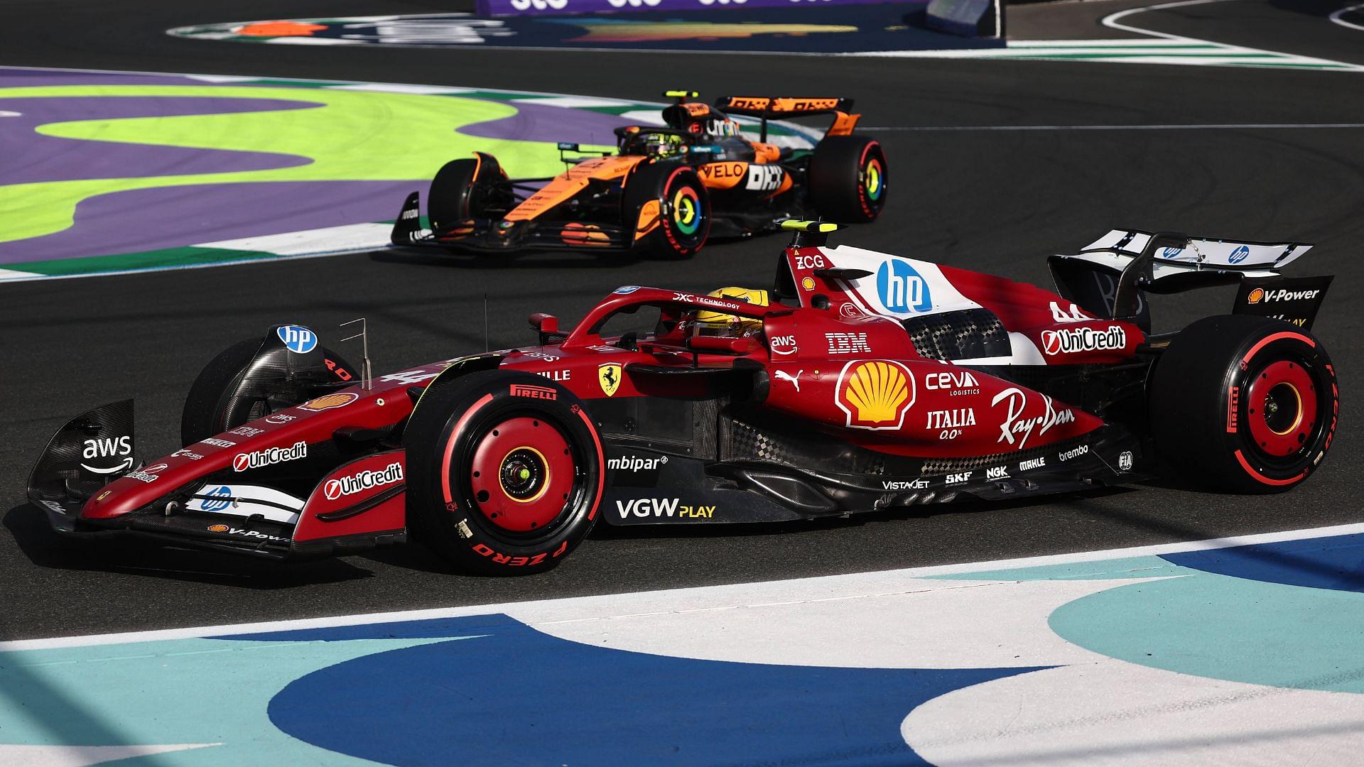F1 Saudi Arabian Grand Prix 2025 Practice 3 And Qualifying Lewis Hamilton of Ferrari and Lando Norris of McLaren during third practice ahead of the Formula 1 Saudi Arabian Grand Prix at Jeddah Corniche Circuit in Jeddah, Saudi Arabia on April 19, 2025