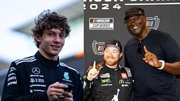 Kimi Antonelli (L) and Michael Jordan with his NASCAR team driver Tyler Reddick (R)