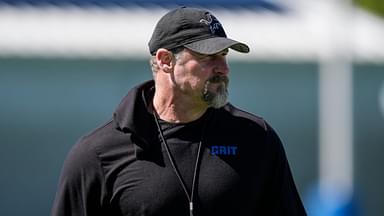 Detroit Lions head coach Dan Campbell watches practice during rookie mini camp at Meijer Performance Center in Allen Park on Friday, May 9, 2025.