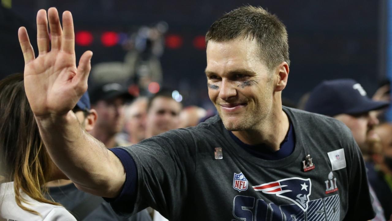 New England Patriots quarterback Tom Brady waves after defeating the Atlanta Falcons in Super Bowl LI at NRG Stadium.