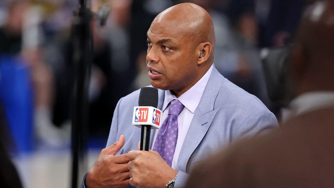 NBA TV analyst Charles Barkley talks on set before game three of the 2024 NBA Finals between the Boston Celtics and the Dallas Mavericks at American Airlines Center.