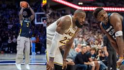 Dwyane Wade (L), LeBron James and Anthony Edwards (R)