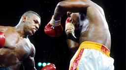Mike Tyson (black trunks) battles Donovan Ruddock (white trunks) during their heavyweight fight at The Mirage. Tyson defeated Ruddock by unanimous decision in 12 rounds.